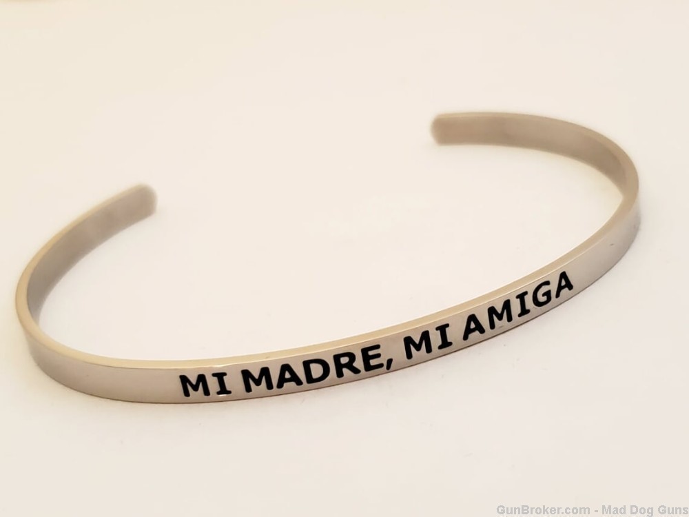 Stainless Steel Cuff Bracelet engraved "Mi Madre, Mi Amiga".  SB2S.-img-0