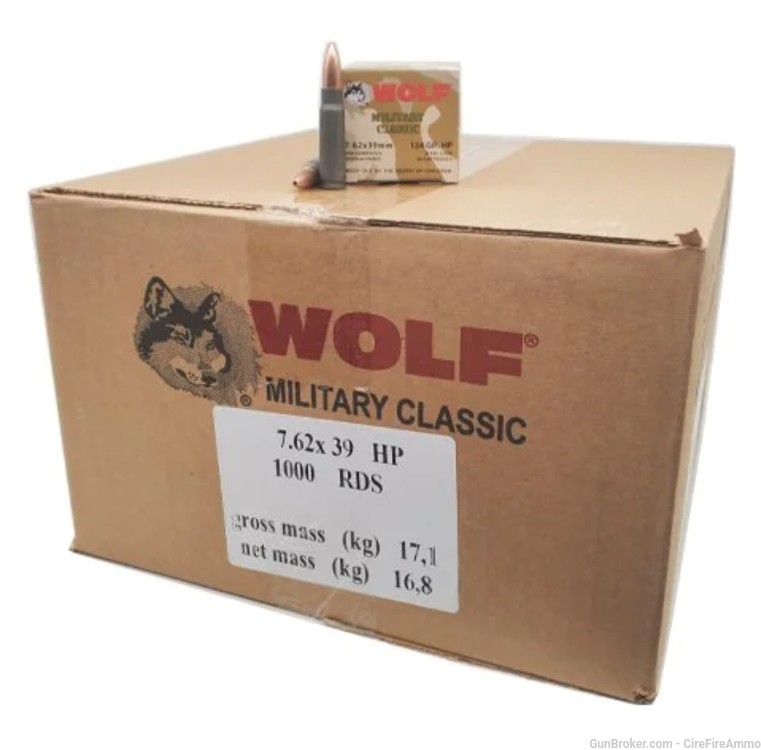 7.62x39 Wolf military classic Ammo 124 Gr JHP Steel Case 1000 rds No cc fee-img-0