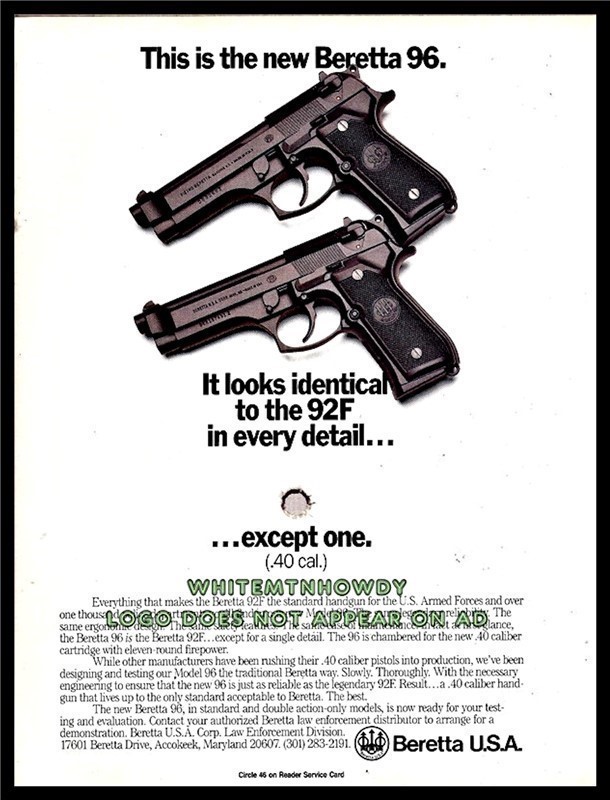 1991 BERETTA 96 .40 caliber Pistol AD ADVERTISING-img-0