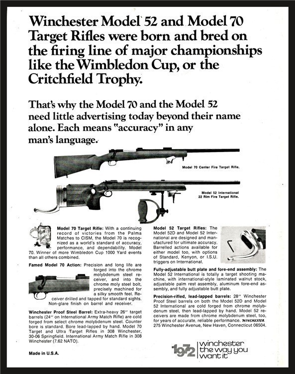 1972 WINCHESTER Model 70 & 52 Target Rifle PRINT AD-img-0