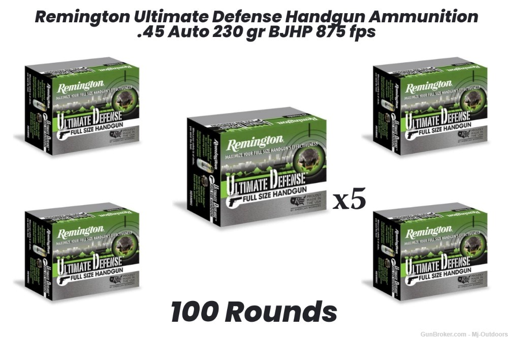 Remington Ultimate Defense Ammunition .45 Auto 230 gr BJHP 875 fps 100rds -img-0