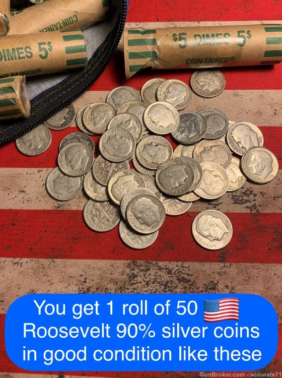 50 - 90% Silver Coins Roosevelt Dimes - You Get 1 Complete Roll-img-0