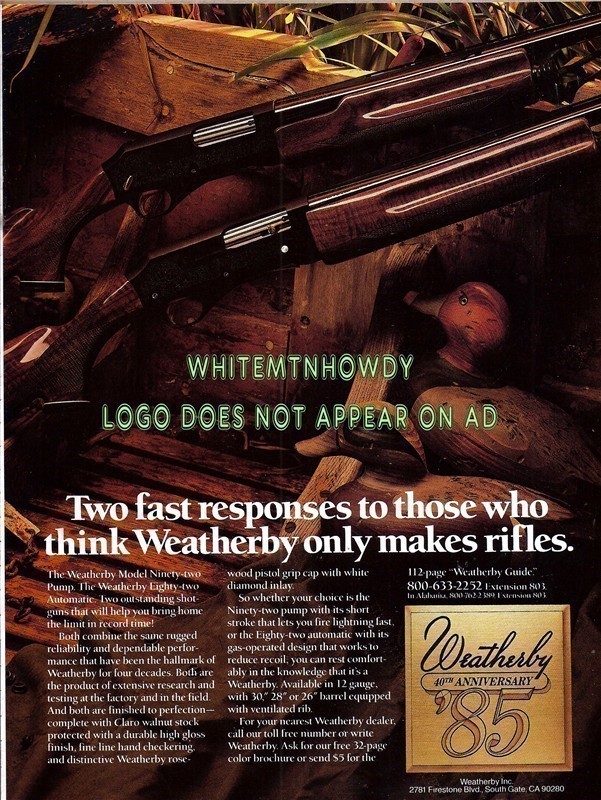 1985 WEATHERBY Ninety-Two & Eighty-Two AD-img-0
