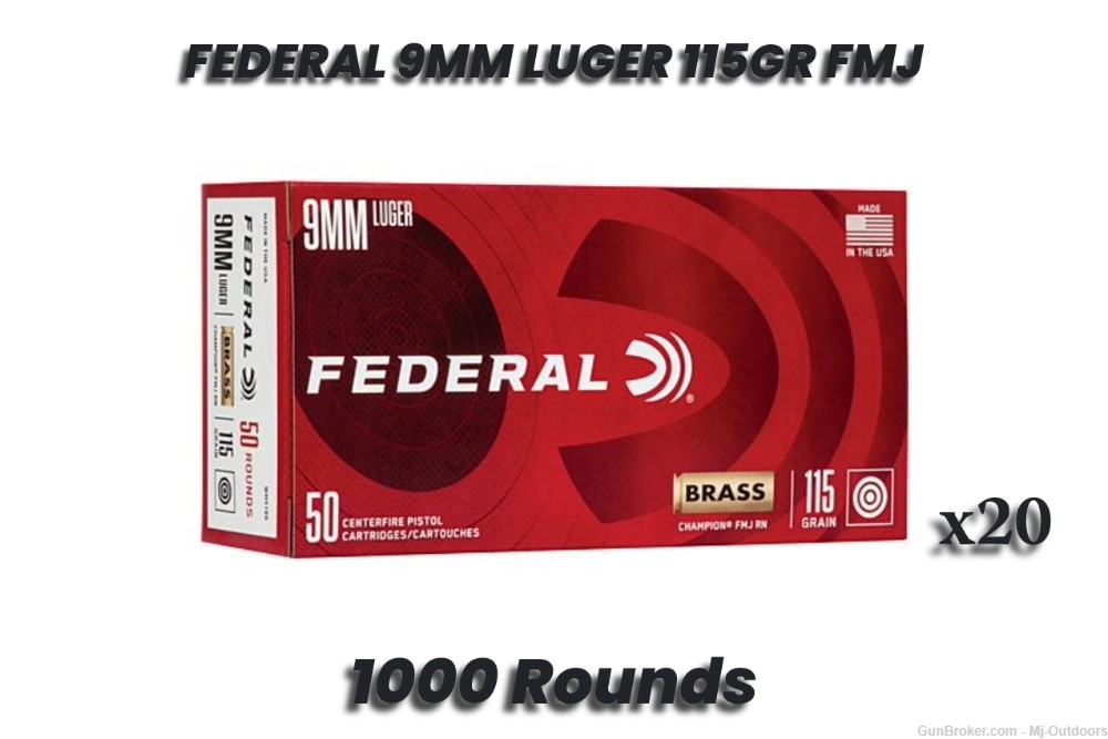 Federal Champion Handgun Ammunition 9mm Luger 115 gr FMJ 1125 fps  1000rds-img-0