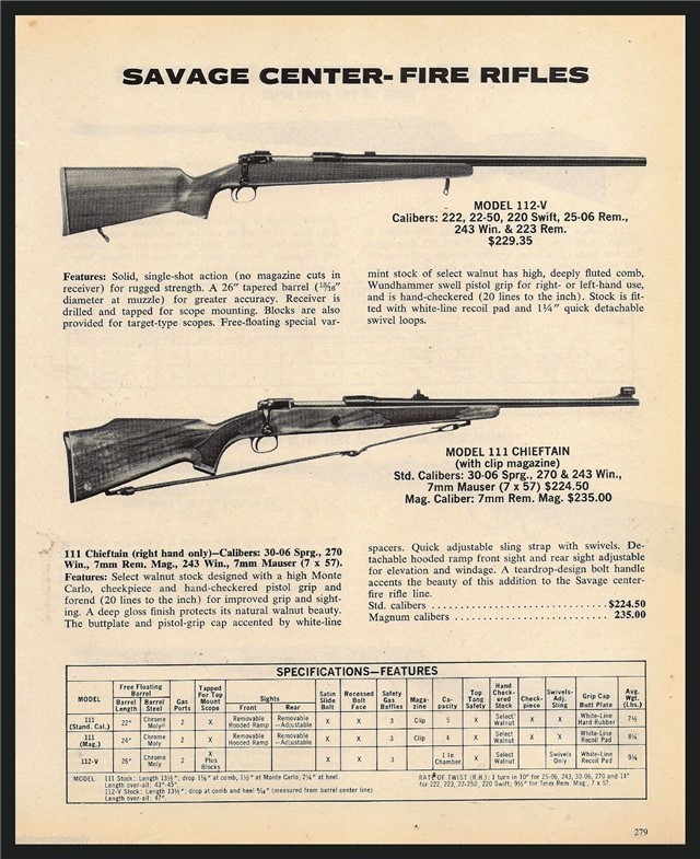 1977 SAVAGE 112V and 111 Chieftan Rifle PRINT AD-img-0