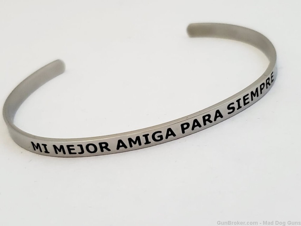 Stainless Steel Cuff Bracelet engraved "Mi Mejor Amiga Para Siempre". SB5S.-img-0