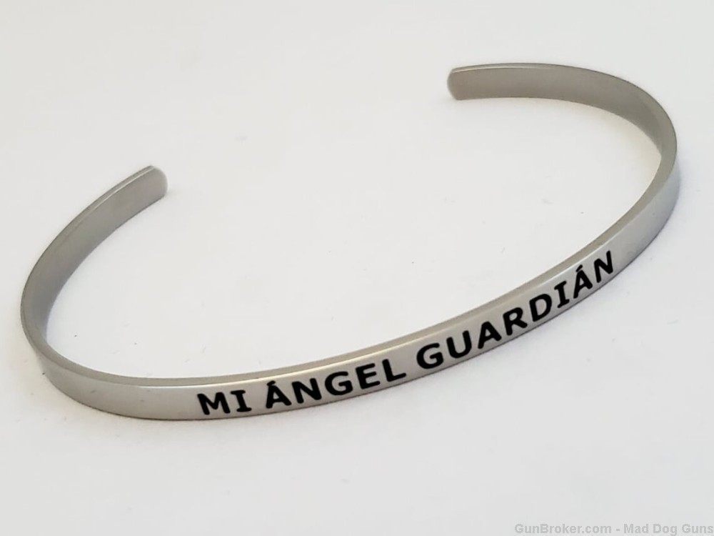 Stainless Steel Cuff Bracelet engraved "Mi Angel Guardian".  SB6S.-img-0