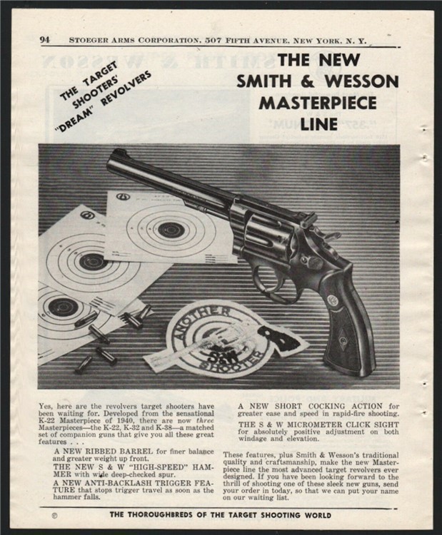 1948 SMITH & WESSON Masterpiece Line Revolver PRINT AD Old Gun Advertising-img-0