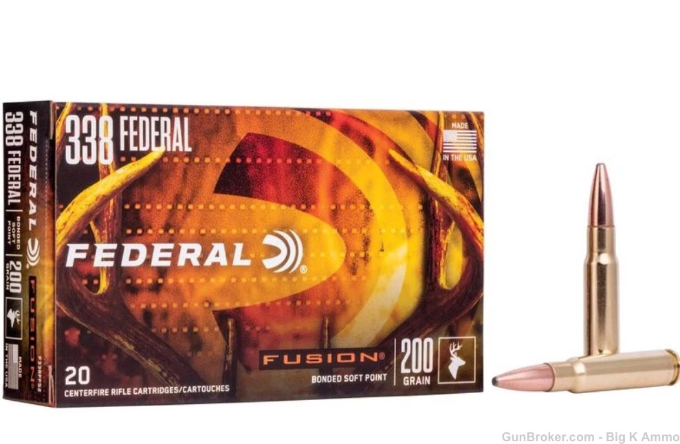 338 Federal Fusion Ammo 200 Grain Bonded Soft Point Box of 20 Rounds-img-0