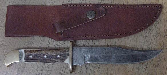 Damascus Small Bowie Knife Stag Handles SZ100DM-img-0