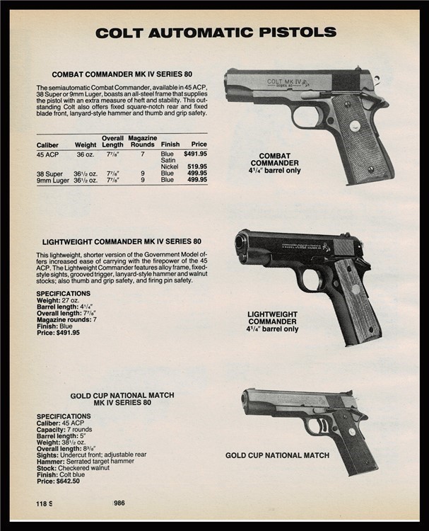 1986 COLT Commander MK IV, Lightweight Series 80, Gold Cup  Pistol AD-img-0