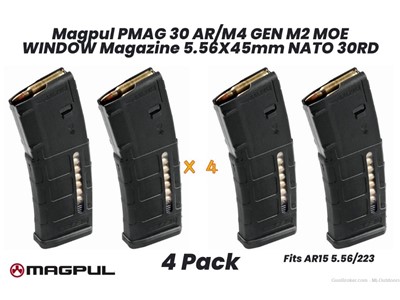Magpul PMAG 30 AR/M4 GEN M2 MOE Window Magazine 5.56X45mm NATO 30rd 4PACK