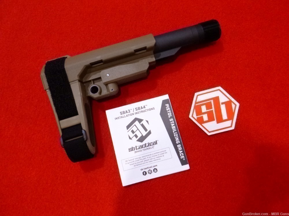 SBA3 SB Tactical AR Pistol Brace w/ Adjustable Buffer Tube FDE SBA3-02-SB-img-0