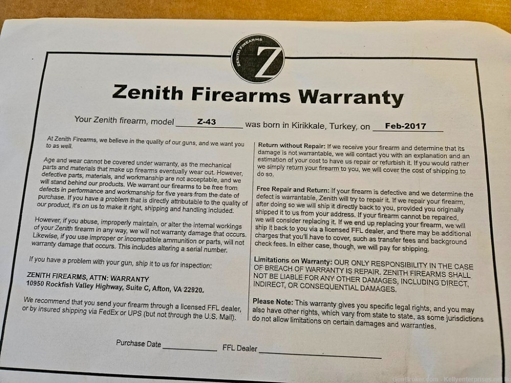 ZENITH FIREARMS Z43 16" RIFLE #2 0F 15 EVER IMPORTED UNICORN!!-img-20