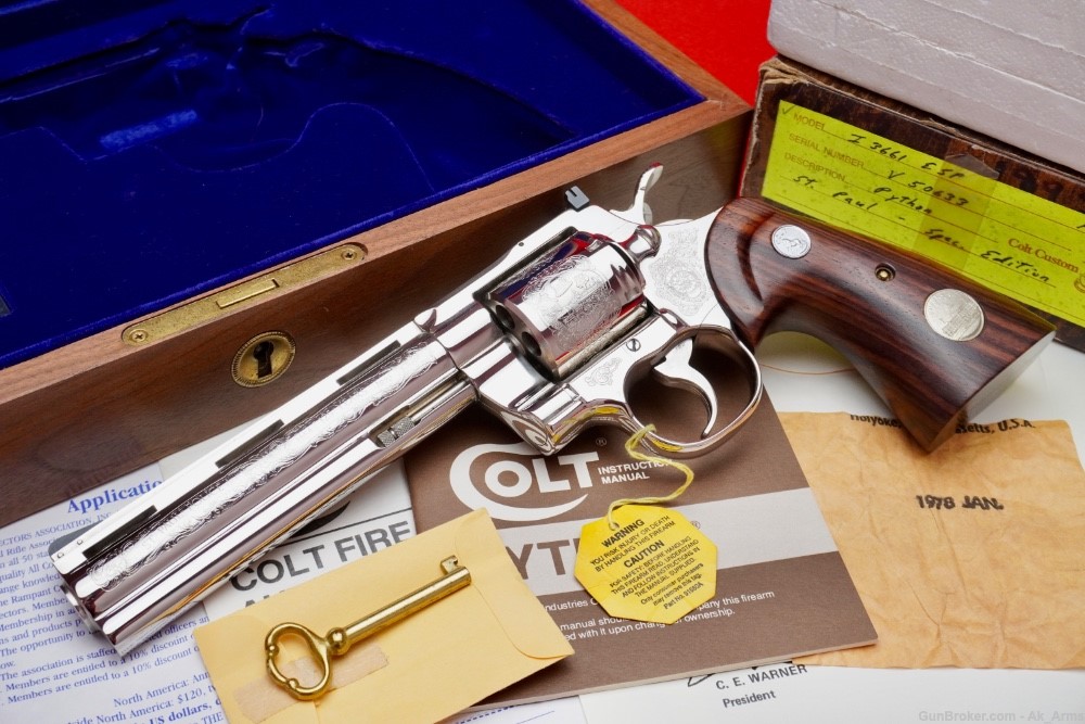 ULTRA RARE 1979 Colt Python 6" Nickel .357 Mag *FACTORY ENGRAVED SNAKE*-img-0