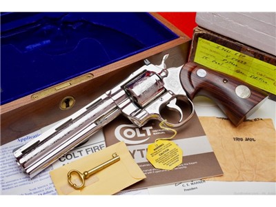 ULTRA RARE 1979 Colt Python 6" Nickel .357 Mag *FACTORY ENGRAVED SNAKE*