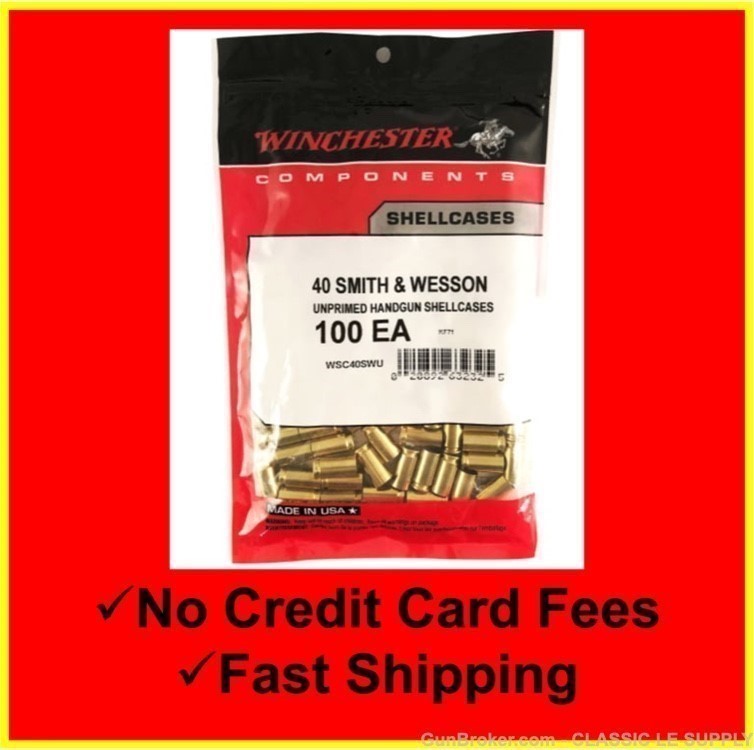 Winchester 40 Smith & Wesson Unprimed Handgun Shellcases Brass Cases-img-1