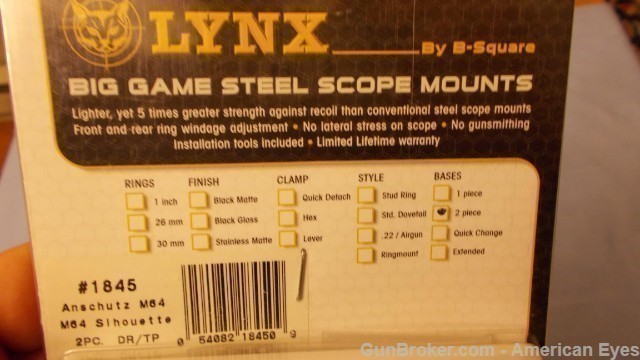 LYNX Scope Mount 2PC Anschutz 64/64M #1845 W/Rings-img-12