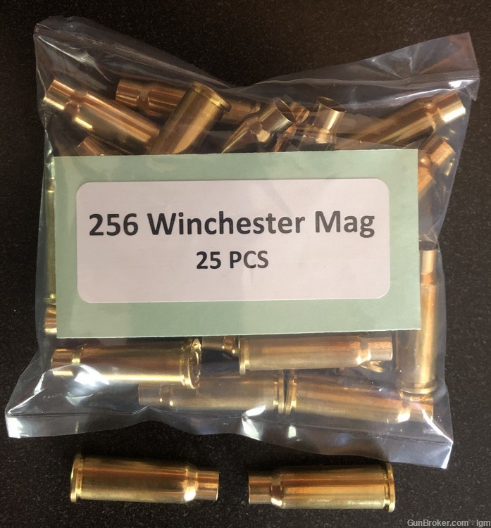 256 Winchester Magnum Brass Boxer Casings (25)-img-0