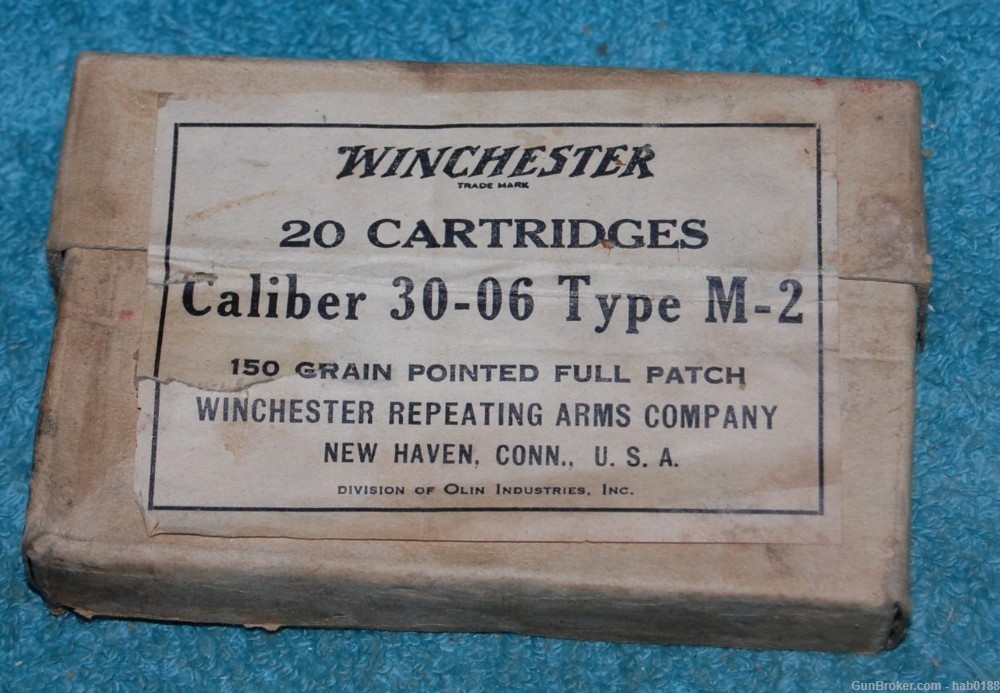 Vintage Full 2 Piece Box of Winchester 30-06 Type M-2 Cartridges 150 gr-img-0