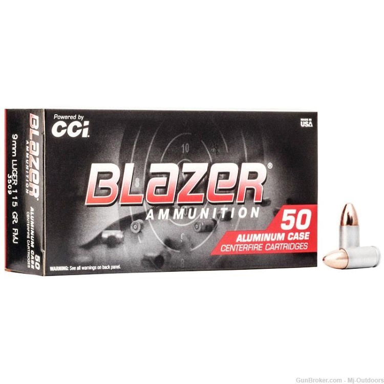 CCI Blazer Aluminum Handgun Ammunition 9mm Luger 115 gr. FMJ 1145 fps 250rd-img-1
