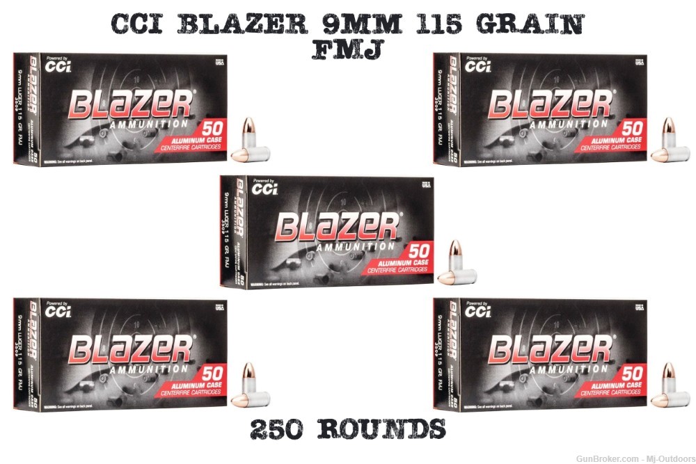 CCI Blazer Aluminum Handgun Ammunition 9mm Luger 115 gr. FMJ 1145 fps 250rd-img-0