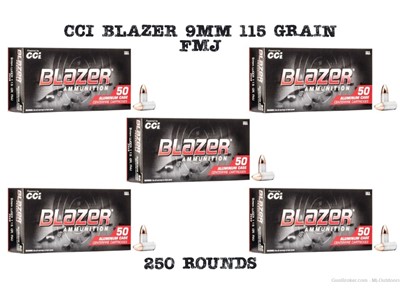 CCI Blazer Aluminum Handgun Ammunition 9mm Luger 115 gr. FMJ 1145 fps 250rd