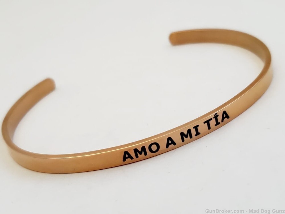 14k Rose Gold over Stainless Steel Bracelet engraved "Amo A Mi Tia".  SB8R.-img-0