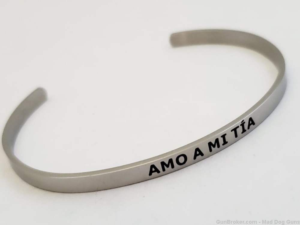 Stainless Steel Cuff Bracelet engraved "Amo A Mi Tia".  SB8S.-img-0