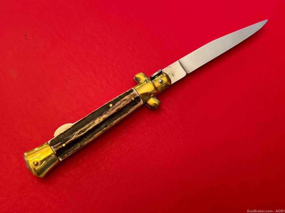 Falcon Famous Blades Italy Manual 8” Lockback Stiletto Knife Rostfrei Stag-img-1
