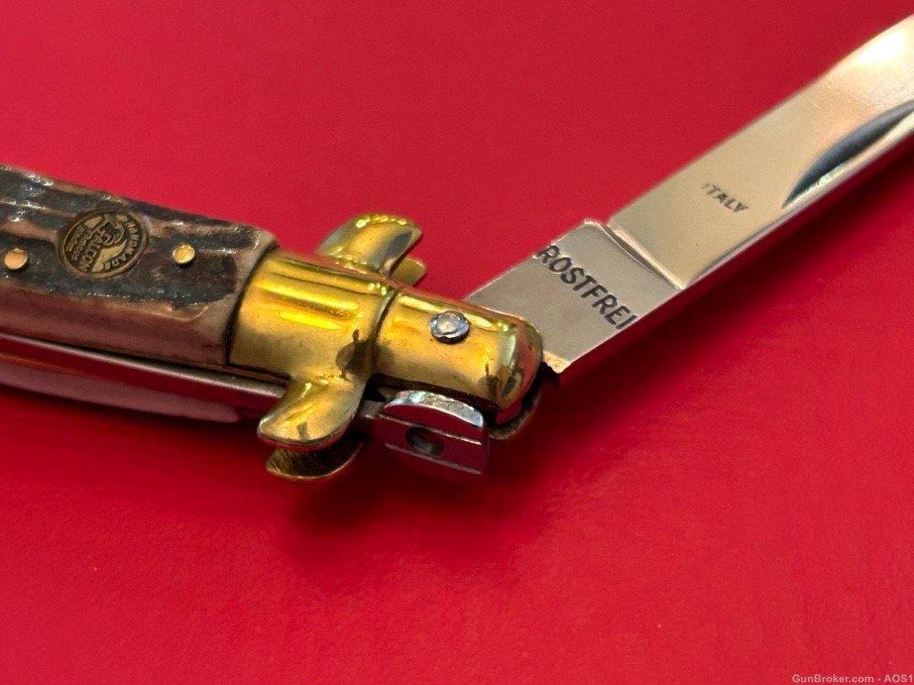 Falcon Famous Blades Italy Manual 8” Lockback Stiletto Knife Rostfrei Stag-img-5