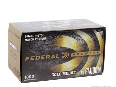 small pistol match primers gold medal no. GM100M competition grade 1000 ct