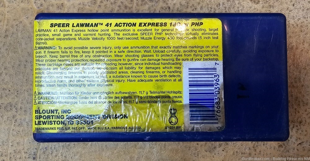 Speer .41 Action Express LAWMAN 180 gr. Plated hollow Point ammo RARE! 25rd-img-5