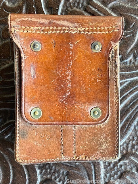 WW1 Leather Rimless Eagle Snap .45 Ammo Magazine Pouch Colt Dated 1913 RIA-img-4