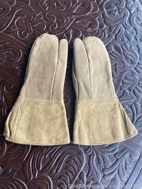 WWI Military Gloves World War One Leather Gauntlets Trigger Finger Free-img-1