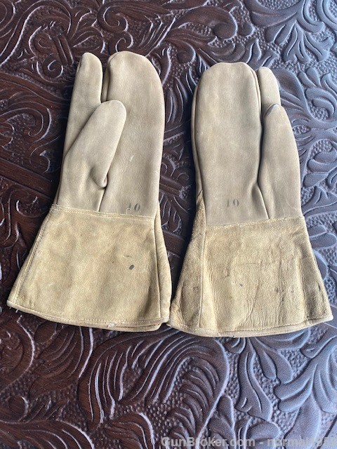 WWI Military Gloves World War One Leather Gauntlets Trigger Finger Free-img-0