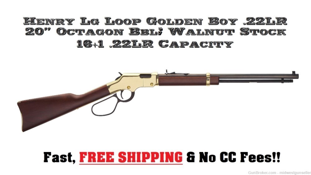 Henry Golden Boy LARGE LOOP .22LR Walnut Stock 20" Octagon Barrel 16+1 Cap.-img-0