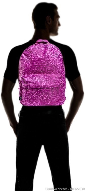 Pink Snake Skin Lightweight Compact Accessories Backpack Shoulder Book Bag-img-2