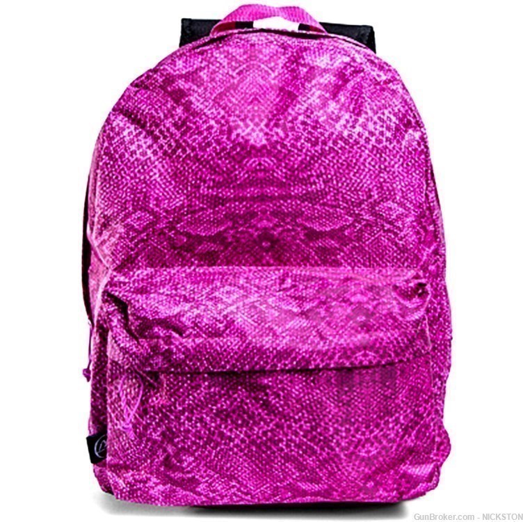 Pink Snake Skin Lightweight Compact Accessories Backpack Shoulder Book Bag-img-0
