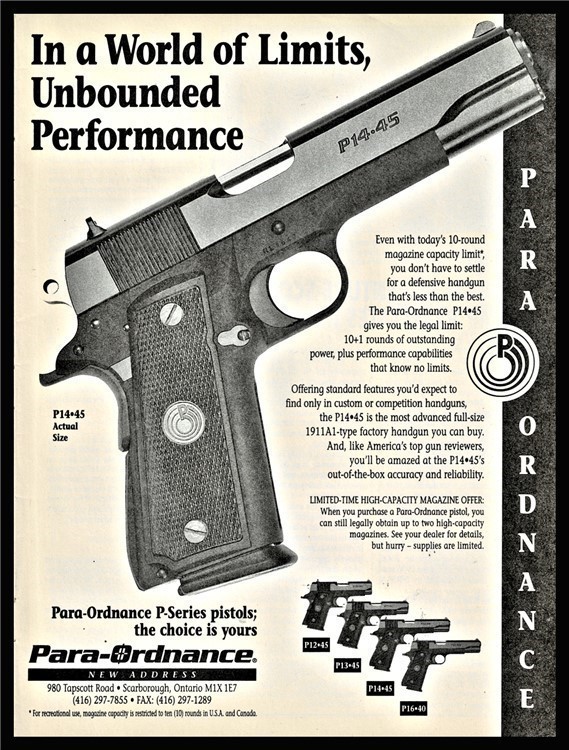 1996 PARA ORDNANCE P14-45 Pistol Vintage PRINT AD-img-0