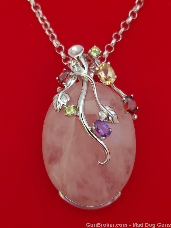 Ladies Rose Quartz Gemstone & 925 Sterling Silver Necklace. SS41. *REDUCED*-img-0