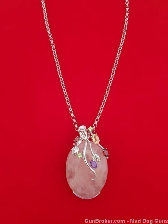 Ladies Rose Quartz Gemstone & 925 Sterling Silver Necklace. SS41. *REDUCED*-img-1