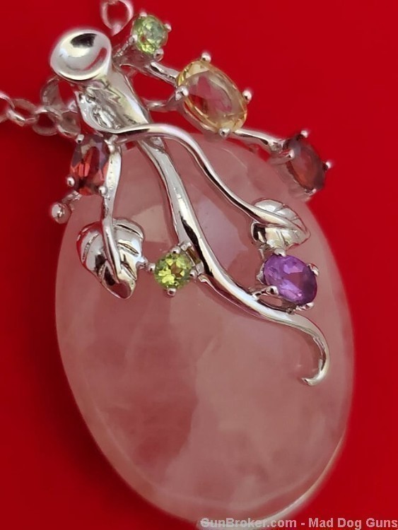 Ladies Rose Quartz Gemstone & 925 Sterling Silver Necklace. SS41. *REDUCED*-img-5