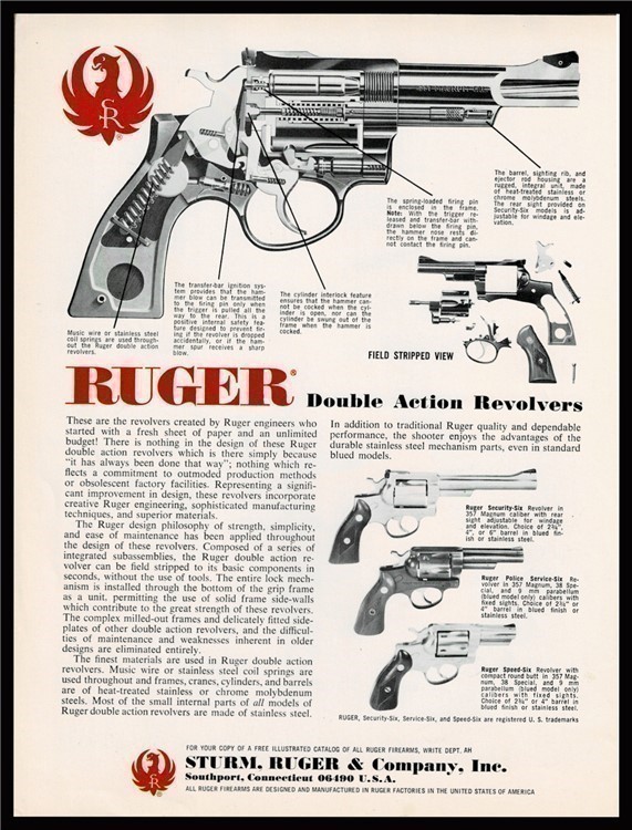1977 RUGER Field Stripped View Security-Six Police Speed-Six DA Revolver AD-img-0