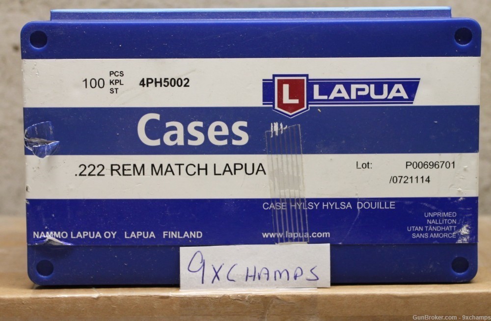 Lapua 222 Remington Match Brass 100 Count Shell cases-img-0