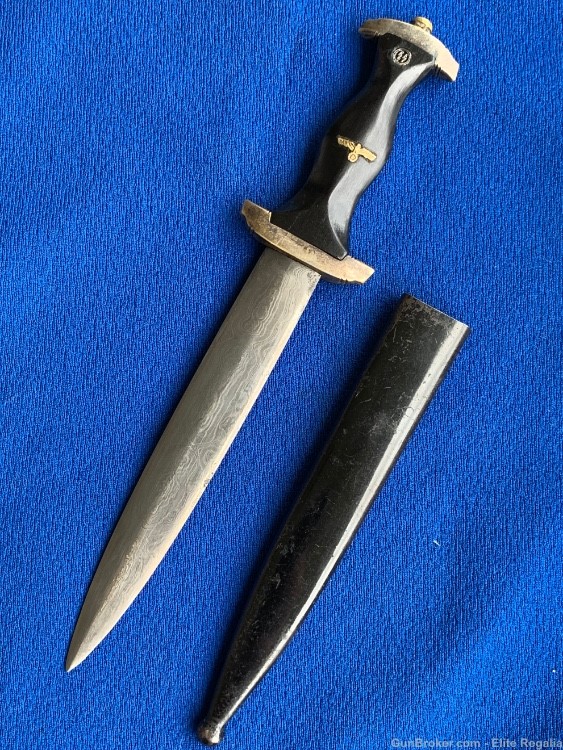 German WWII Miniature SS Dagger w/ Genuine Damascus Blade by Paul Muller -img-0