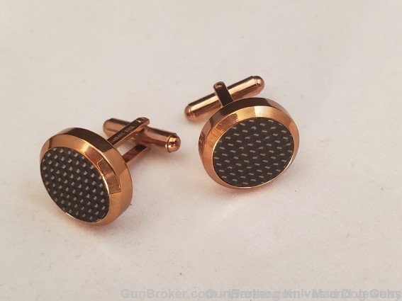 ITALGEM STEEL Stainless IP Rose Gold/Carbon Fibre Cuff Links.CL18.*REDUCED*-img-0