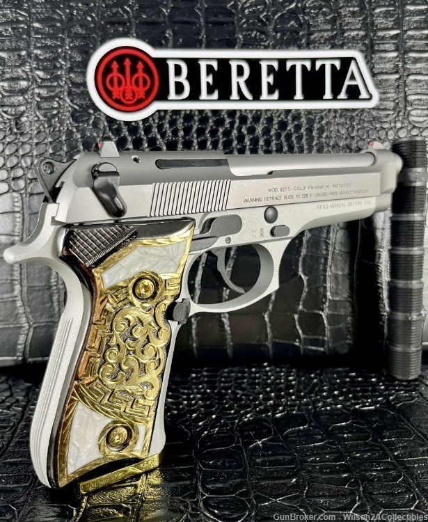 GORGEOUS Custom Italian Beretta Inox, Real 14K Gold + Abalone, CA Shipper!-img-3