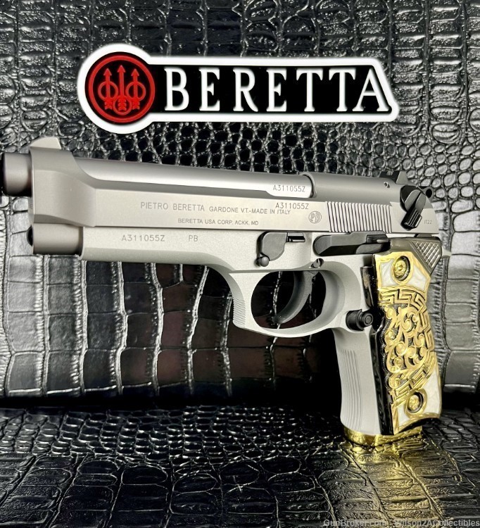 GORGEOUS Custom Italian Beretta Inox, Real 14K Gold + Abalone, CA Shipper!-img-1