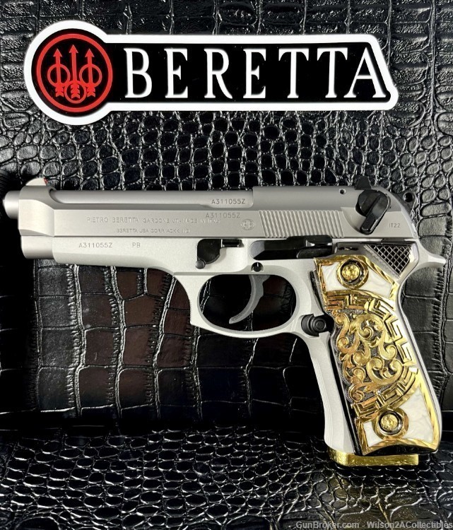 GORGEOUS Custom Italian Beretta Inox, Real 14K Gold + Abalone, CA Shipper!-img-0